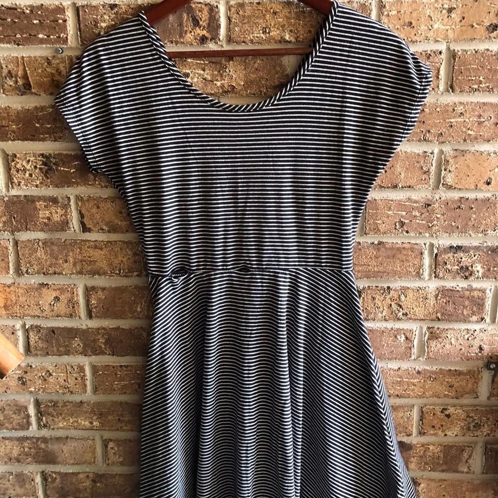 Black and white striped cut out dress